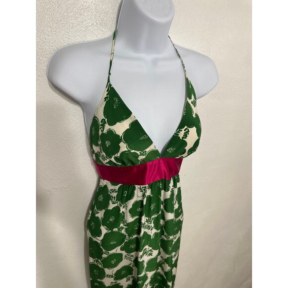 Donna Morgan Babydoll Maxi Dress 6 Green Floral Designer Summer Luxury Resort - Picture 5 of 13